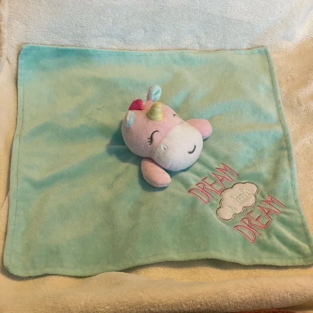 Baby Starters Unicorn Lovey Rattle Mint Green Plush & Satin Dream A Little Dream - Picture 4 of 11